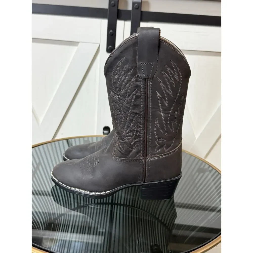Old West 1151 Kids Brown Leather Western Cowboy Boots Embroidered Size 10.5